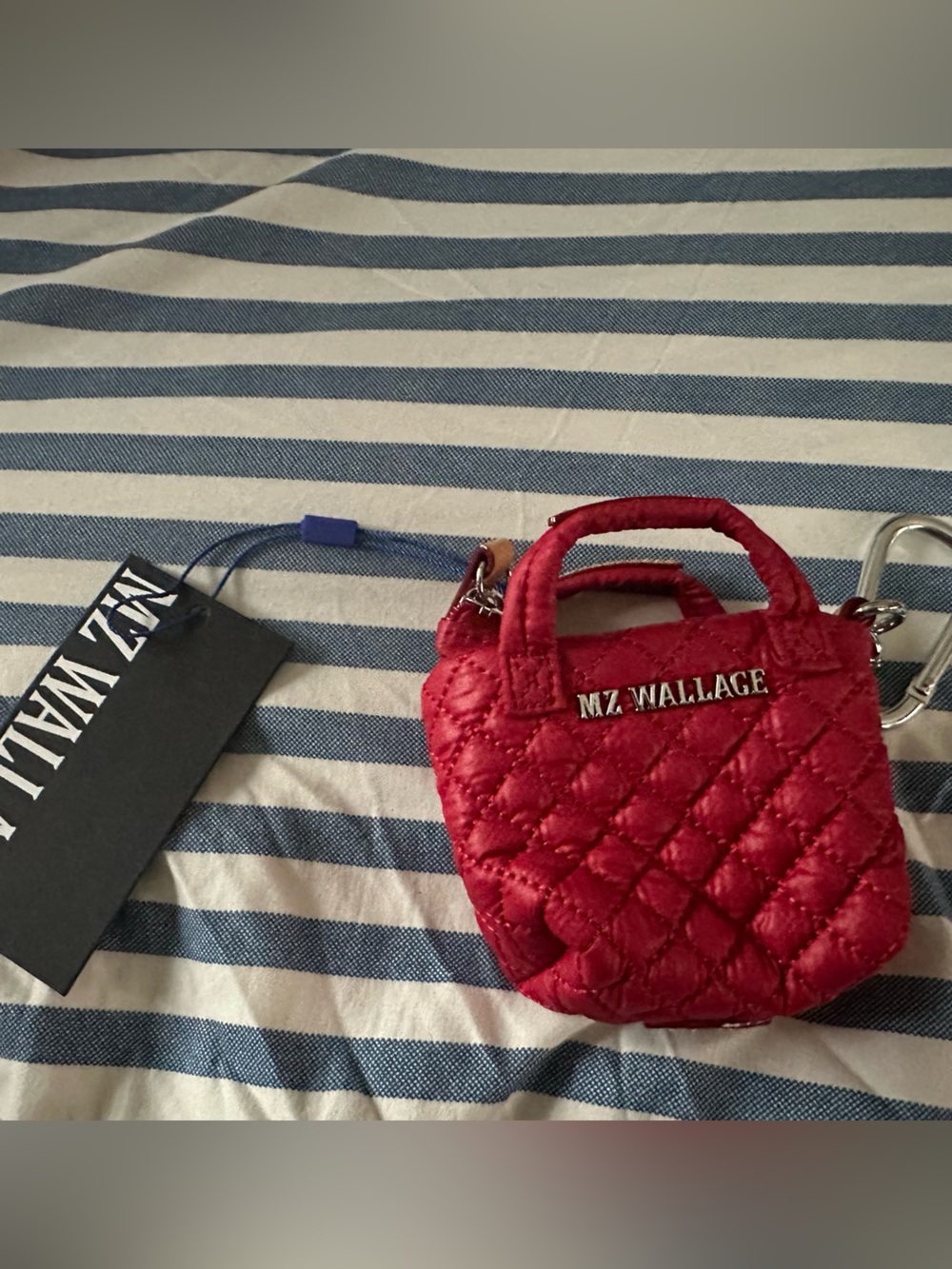 MZ WALLACE Quilted Mini Bag Keychain in Red